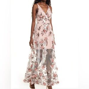 Dress the Population - Sidney Deep V-Neck 3D Lace Gown